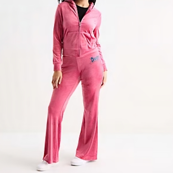 Juicy Couture Pants - Juicy Couture Pink Velour Track Pants & Zip Hoodie Set